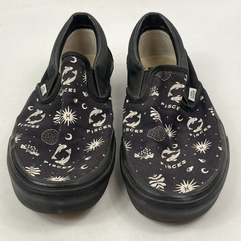 Vans Customs Slip On Sneakers Mens 7.5 Womens 9 Pisces Zodiac Black